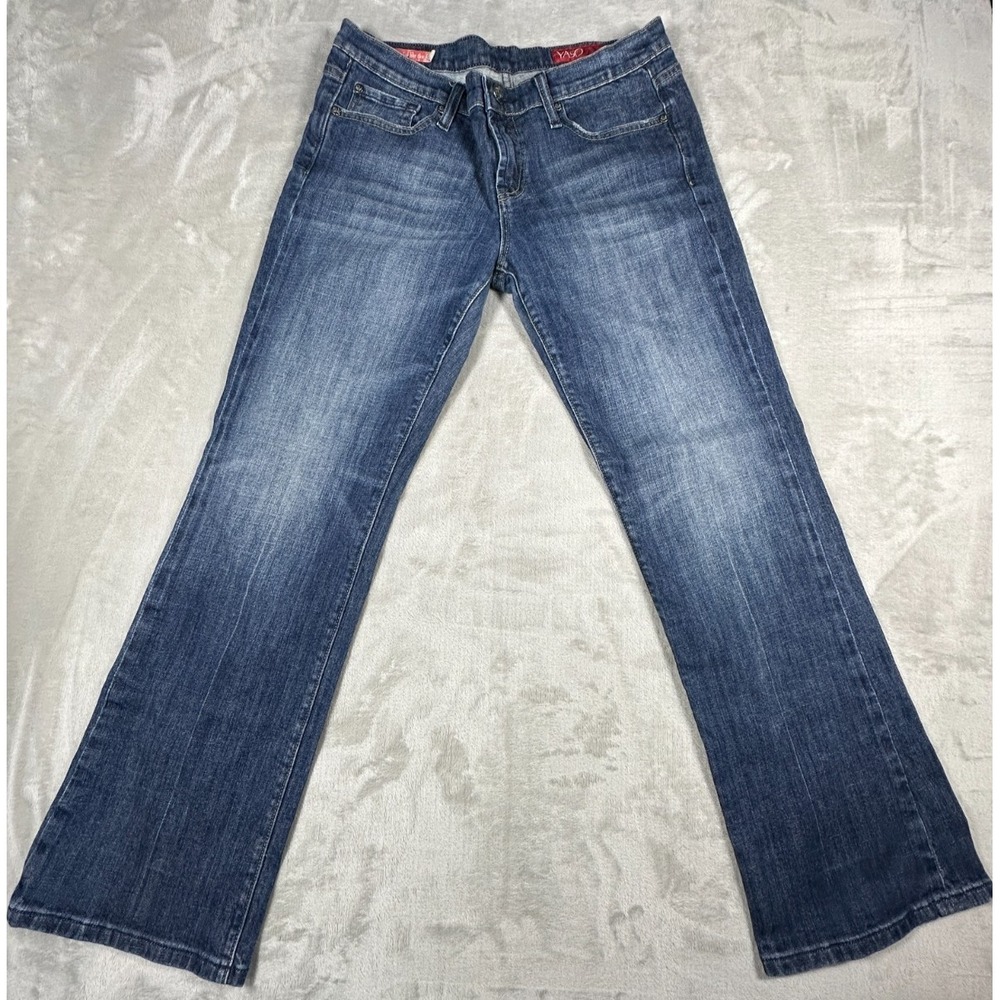 YASO Womens Bootcut Jeans Size 13 14 Blue Stretch Denim Embellished Pocket Pants